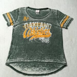 Oakland Athletics Women Top Medium green T-Shirt stripe Sleeve Tee